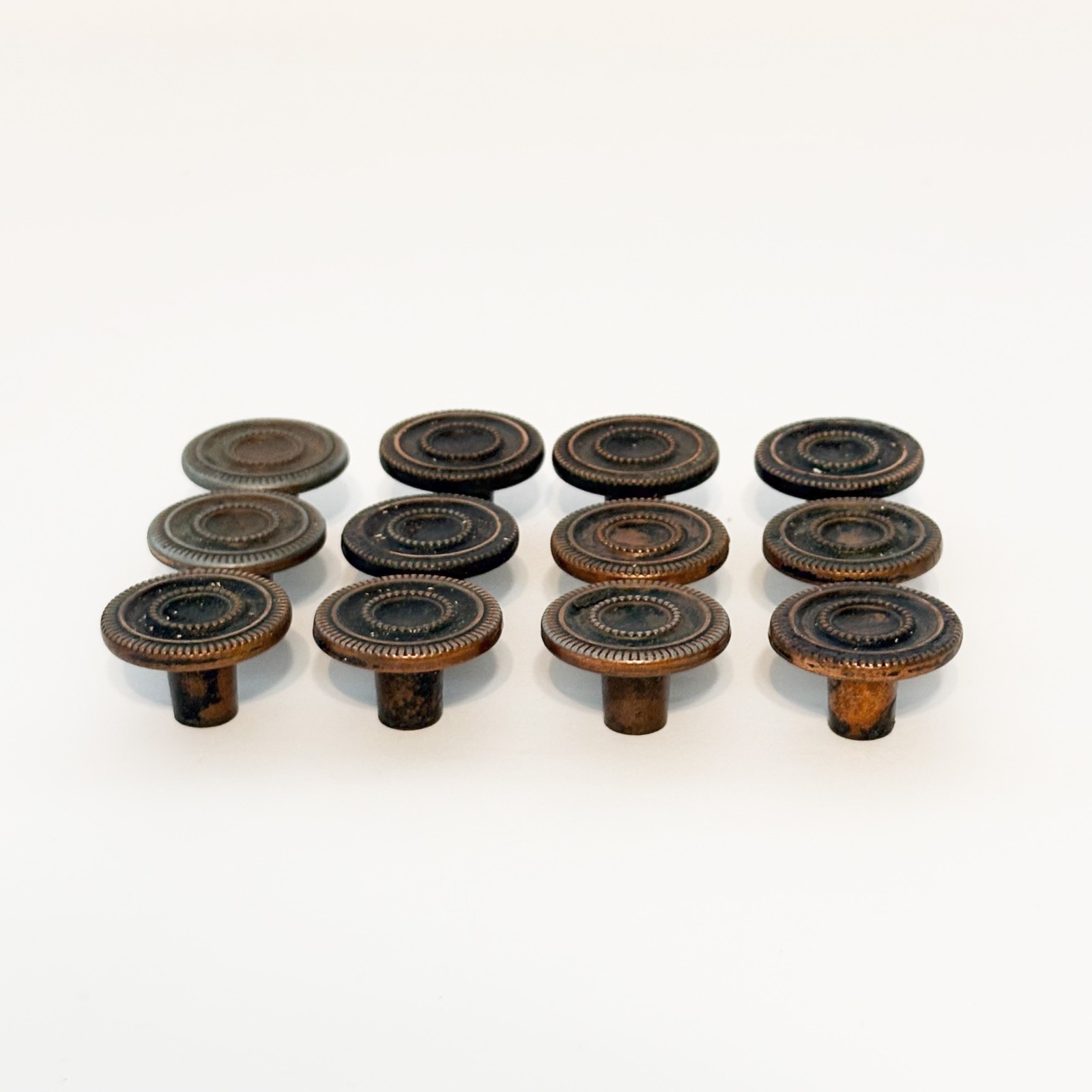 Lot of 12 Vintage Bronze Tone Cabinet Door Drawer Round Knob Pull Handle 1 1/8″