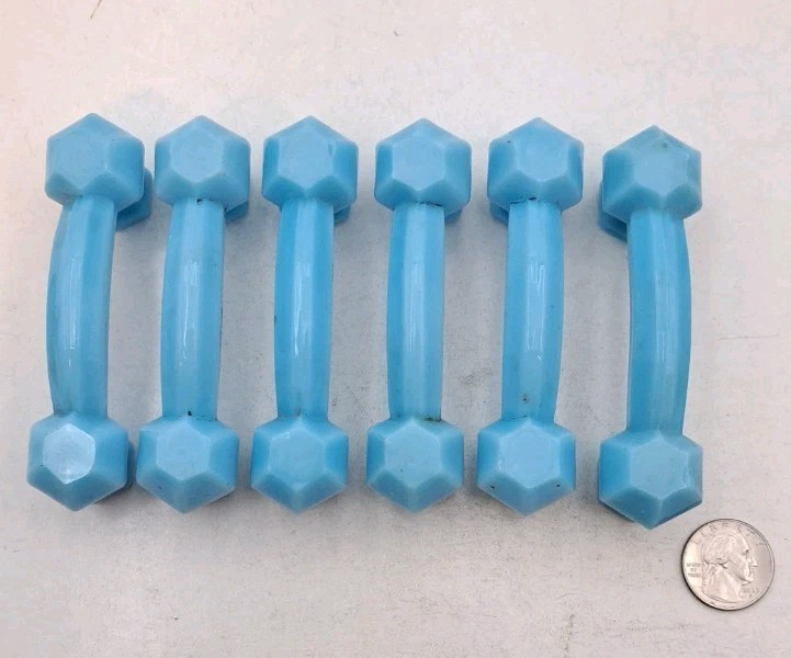 Antique Blue Milk Glass Handles Depression Glass Drawer Handle Hardware Lot of 6