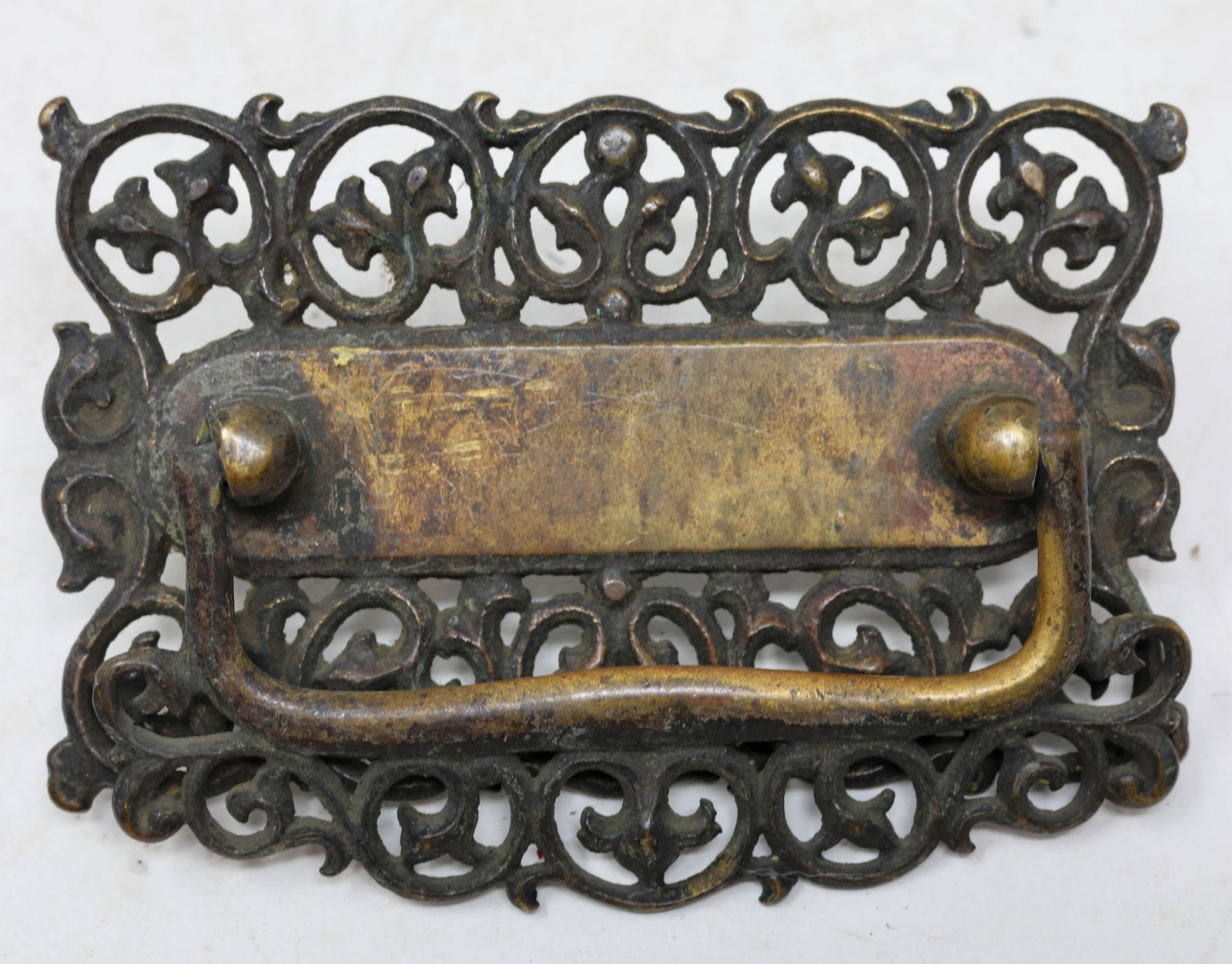 14-Pce Set Antique GRB Brass Bar Drawer Pulls Handles, Key, Locks, & Escutcheons