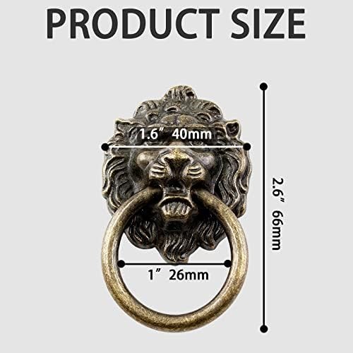 6 Pcs Lion Head Knobs Pull, Antique Bronze | Ring Pull Handles, For Dresser Draw