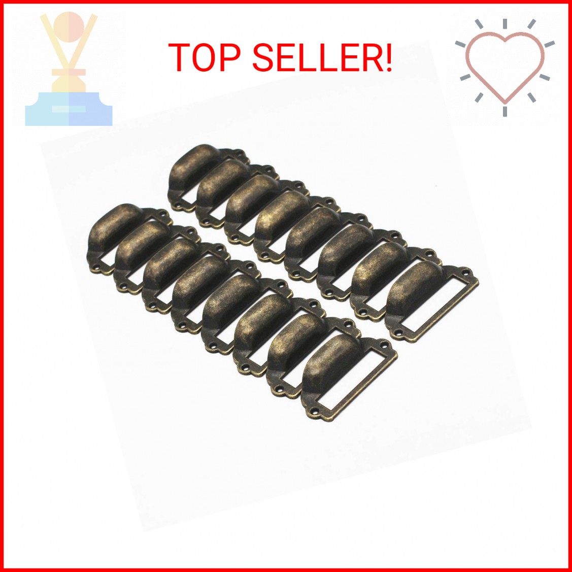 WEICHUAN 16-Pack Zinc Alloy Antique Bronze Label Frame Drawer Pulls -Vintage Ind