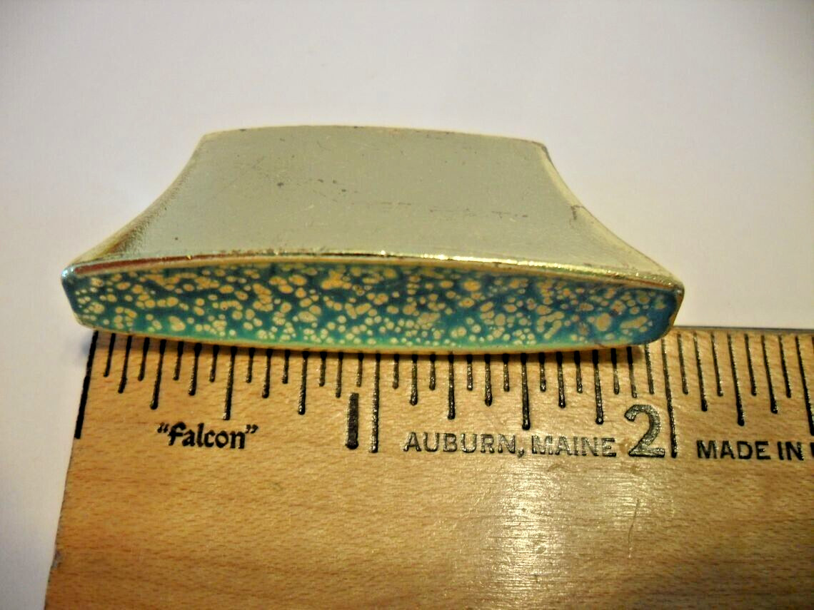 Vintage Nos Brass & Turquoise Drawer Knob Wedge Shaped Cabinet Pull Medalist