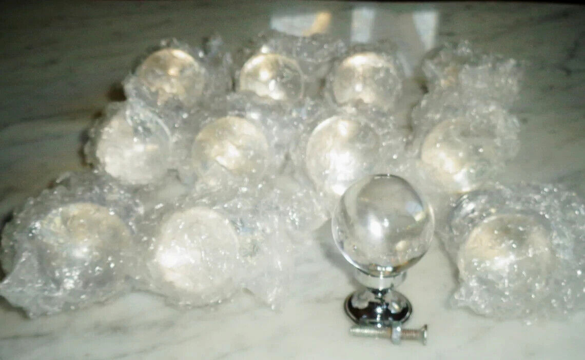 12 Crystal Clear 1 3/4in Orb Glass & Chrome Cabinet Door Drawer Pull Knobs