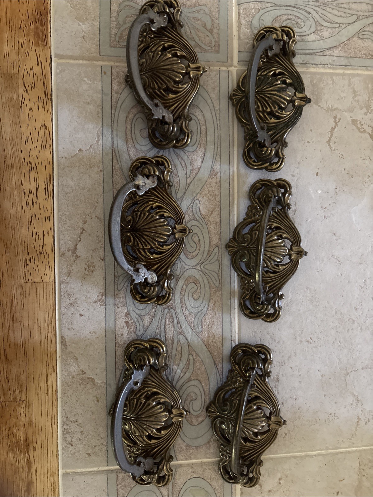 6 Antique Drop Handles Drawer Pulls Door Dresser Vintage Brass Hardware