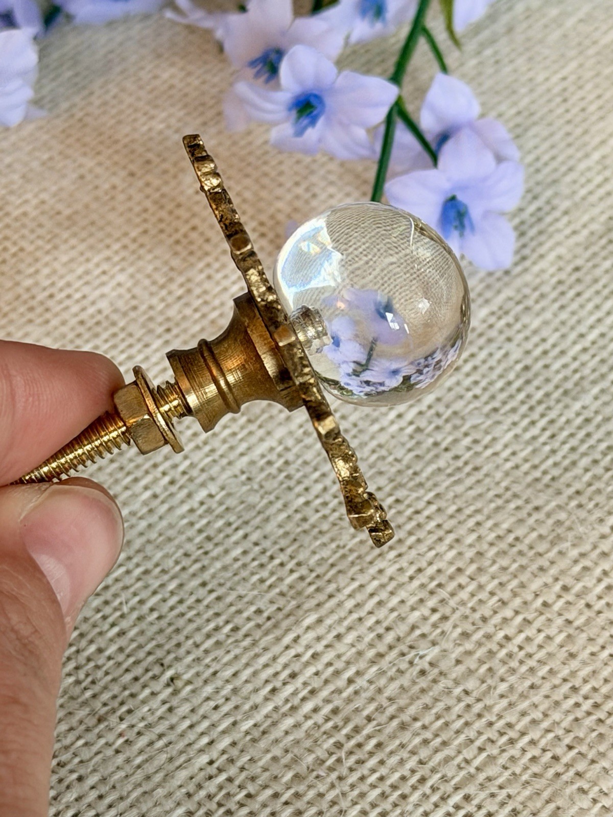 1 Antique Gold Clear Glass Ball Knob Drawer Pull Handle Cabinet Starburst Knob