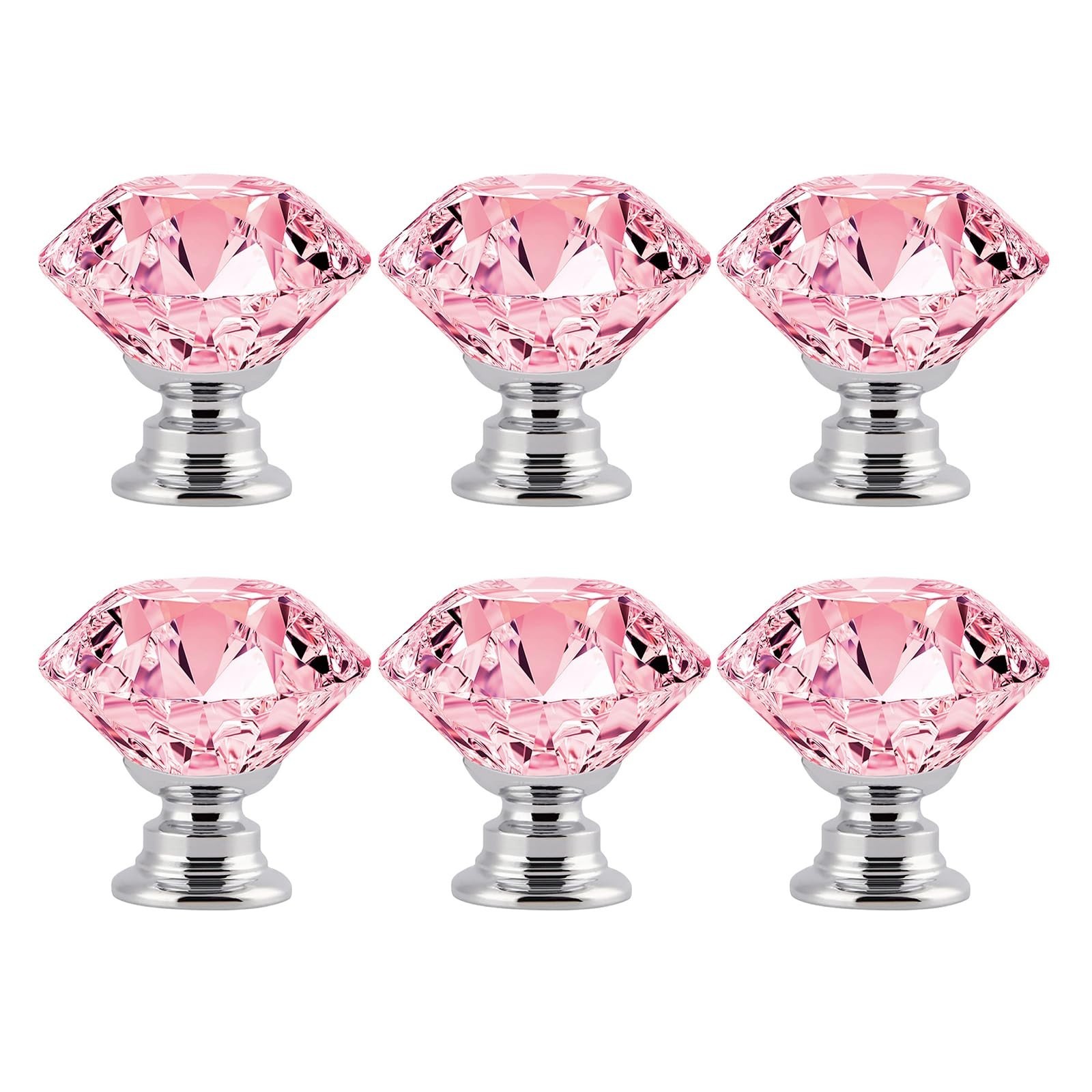6 Pack Pink Crystal Cabinet Knobs 1.2″ Diamond Glass, Girl Vanity Desk Handle…