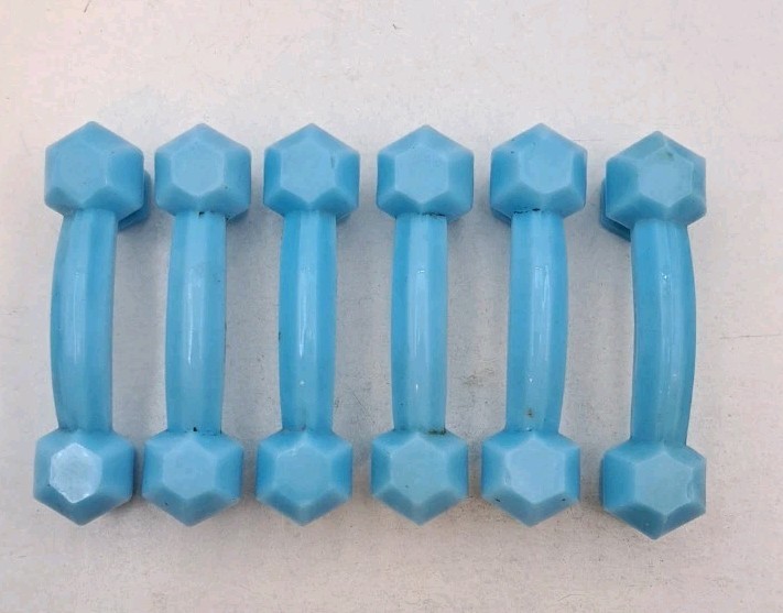 Antique Blue Milk Glass Handles Depression Glass Drawer Handle Hardware Lot of 6