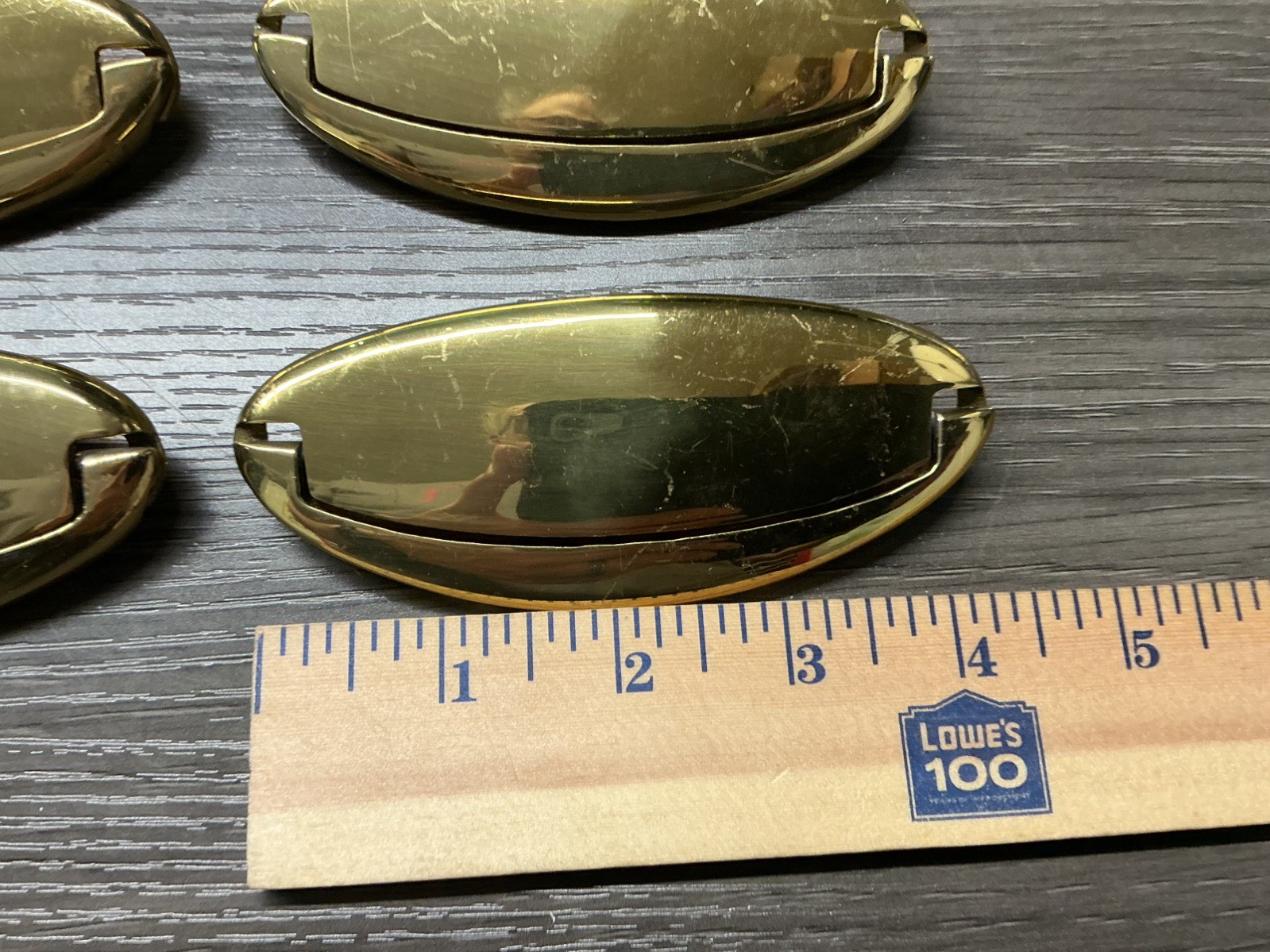6 Vintage Keeler Brass Oval Campaign Style Solid Brass Cabinet Drawer Pull (37