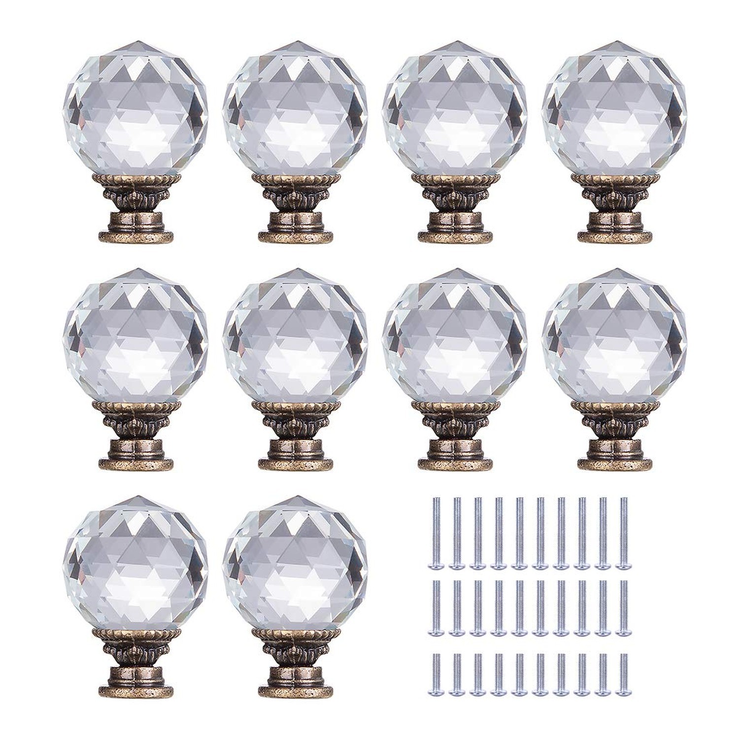 LONGWIN 10 Pack Crystal Kitchen Cabinet Knobs Pulls Handles 30mm Vintage Roun…