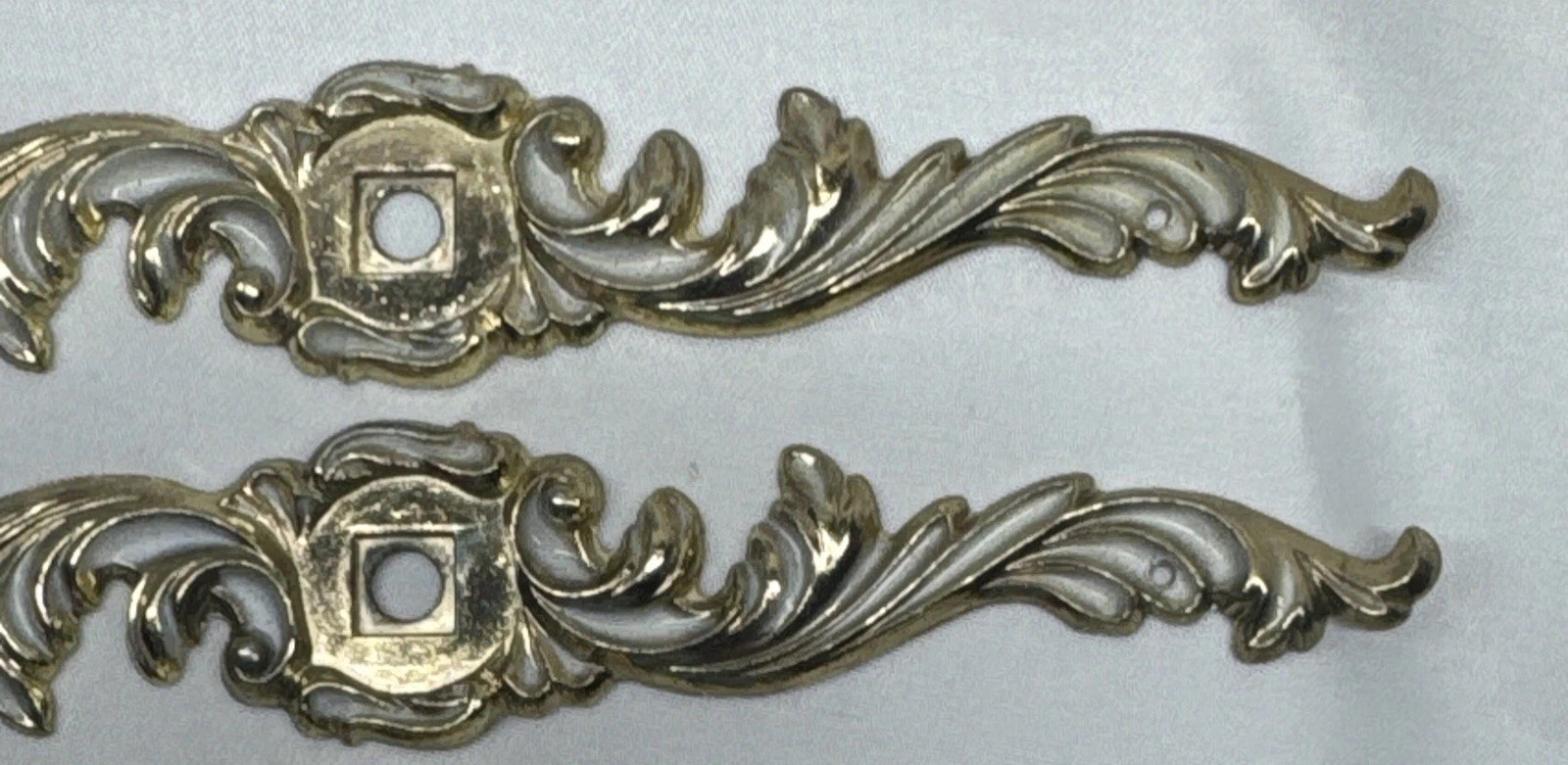 2 Vintage French Provincial Cabinet Drawer Pull Back Plates Gold White