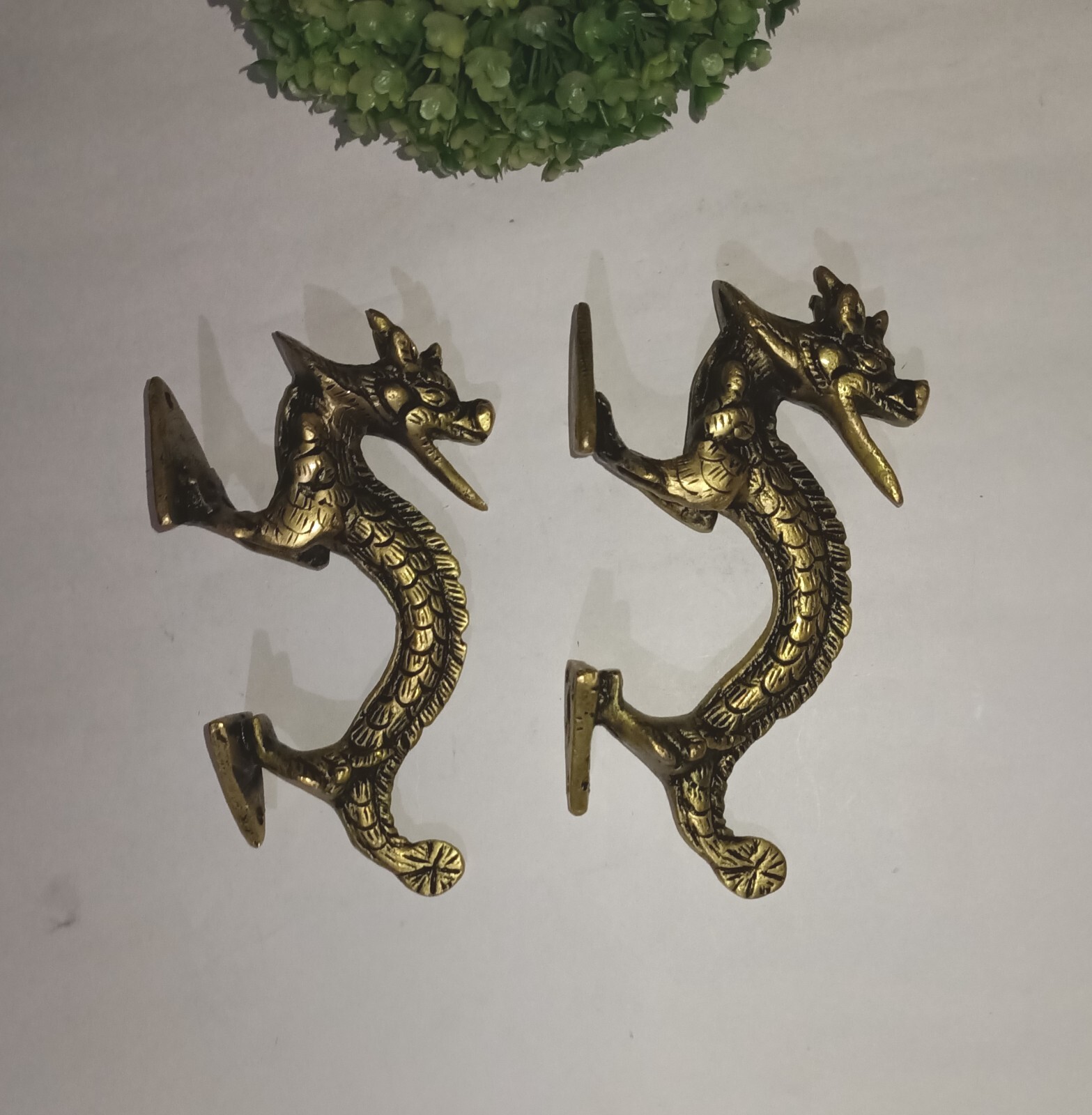 Fire Dragon Design Door Handle Pair Brass Feng Shui Theme Drawer Pull Set GTX