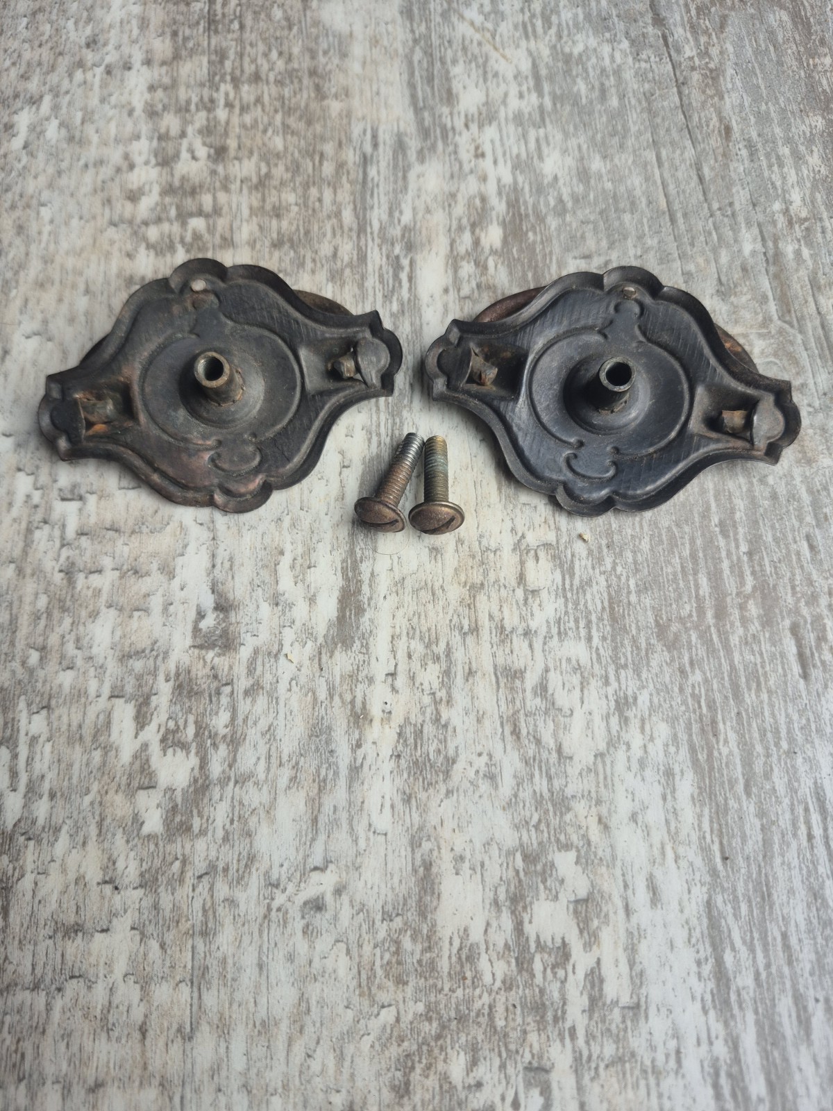 2 Vintage Antique Ornate Drawer Drop Bail Pull Pressed Steel