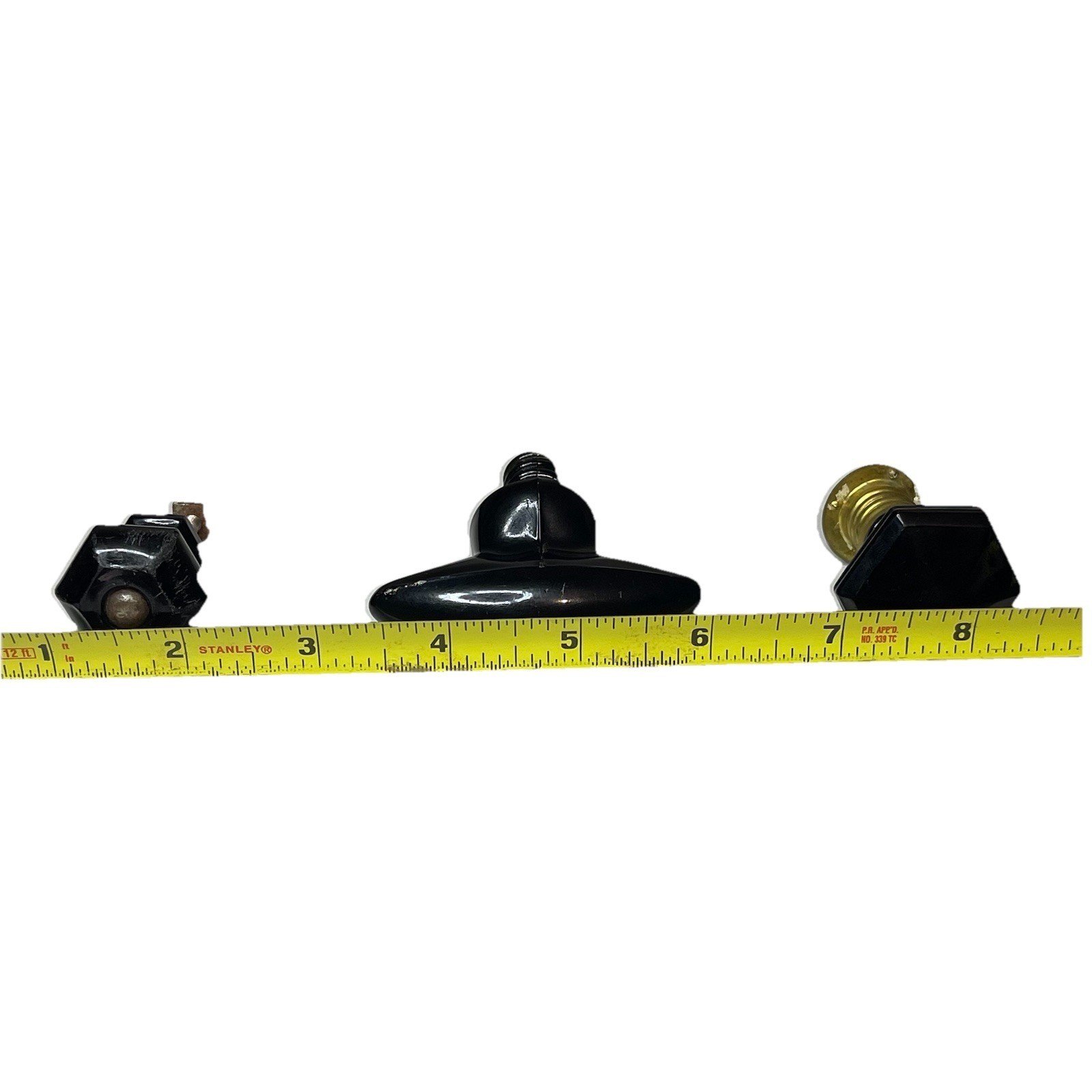 Vintage Black Glass Drawer Cabinet Knobs Pulls Mixed Styles Art Deco Lot of 3