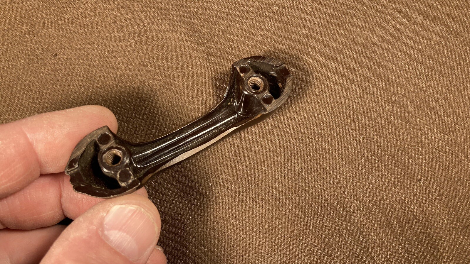 Vintage Small Bakelite Dark Brown Door Drawer Pull Handle Ribbed Arch Art Deco