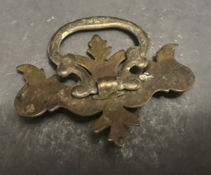 Chippendale Batwing Vintage Stamped Metal Drawer Pull Brass Ring Hardware K602