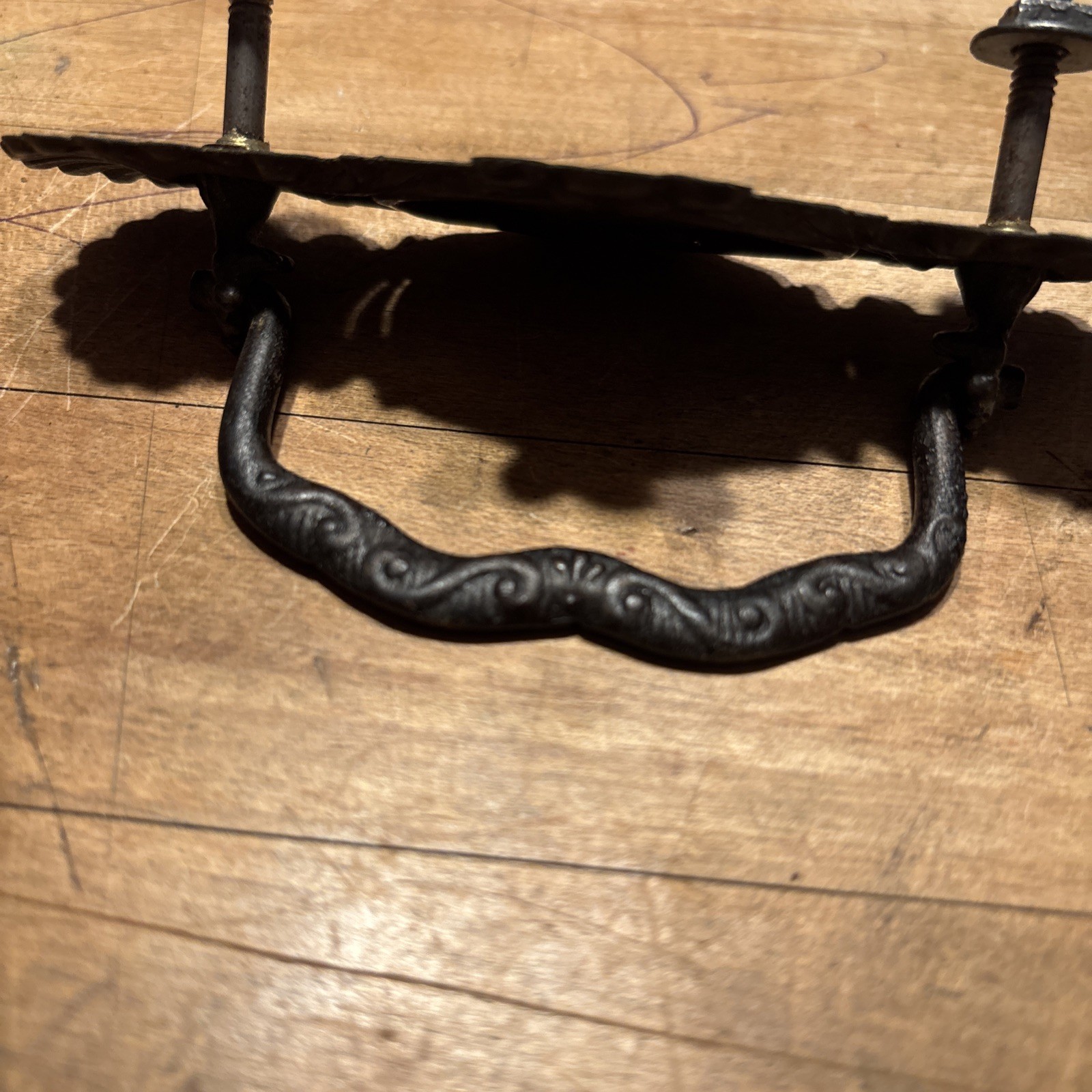 ANTIQUE Pair Of Brass Pressed Drawer Pulls Iron Bail 3” On Center