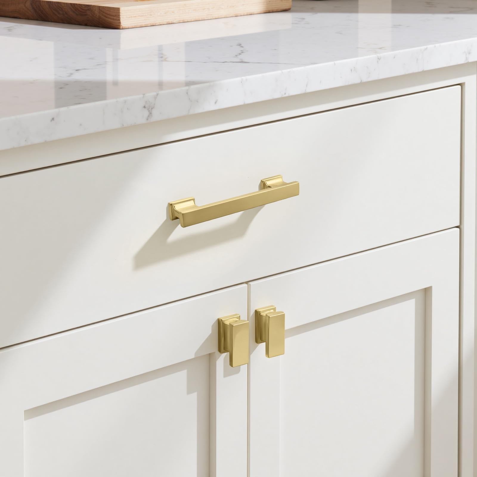Knobwell 6 Pack Brushed Gold Solid Cabinet Pulls 3-3/4 Inch96Mm Hole Center