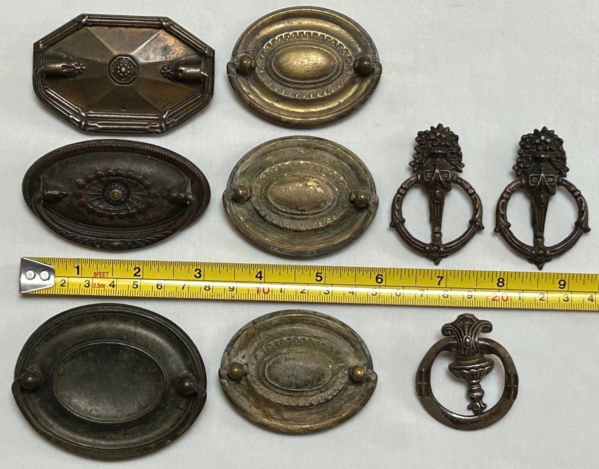 Vintage Hepplewhite Brass Drawer Pulls Handles & Victorian Ring Pulls Mixed Lot