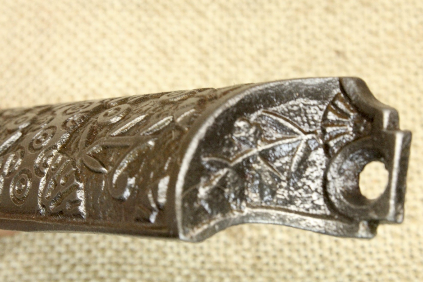 Old Drawer Bin Pull Handle 4 1/4” Rectangular Windsor 1880’s Cast Iron Floral