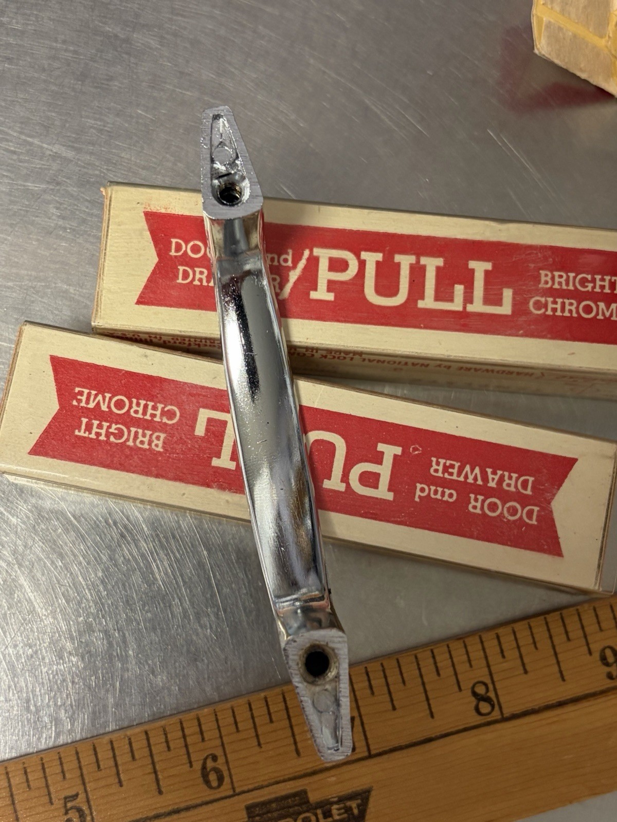 6 Vtg Mid Century Modern Dresser Drawer Door Chrome Handles Pulls 3″ Center MCM