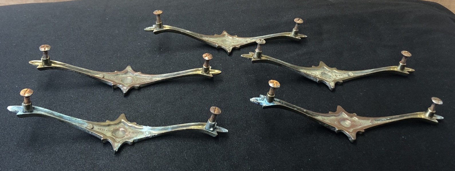 5 Vintage ATOMIC STARBURST MID CENTURY BRASS HANDLES DRAWER PULLS WITH SCREWS