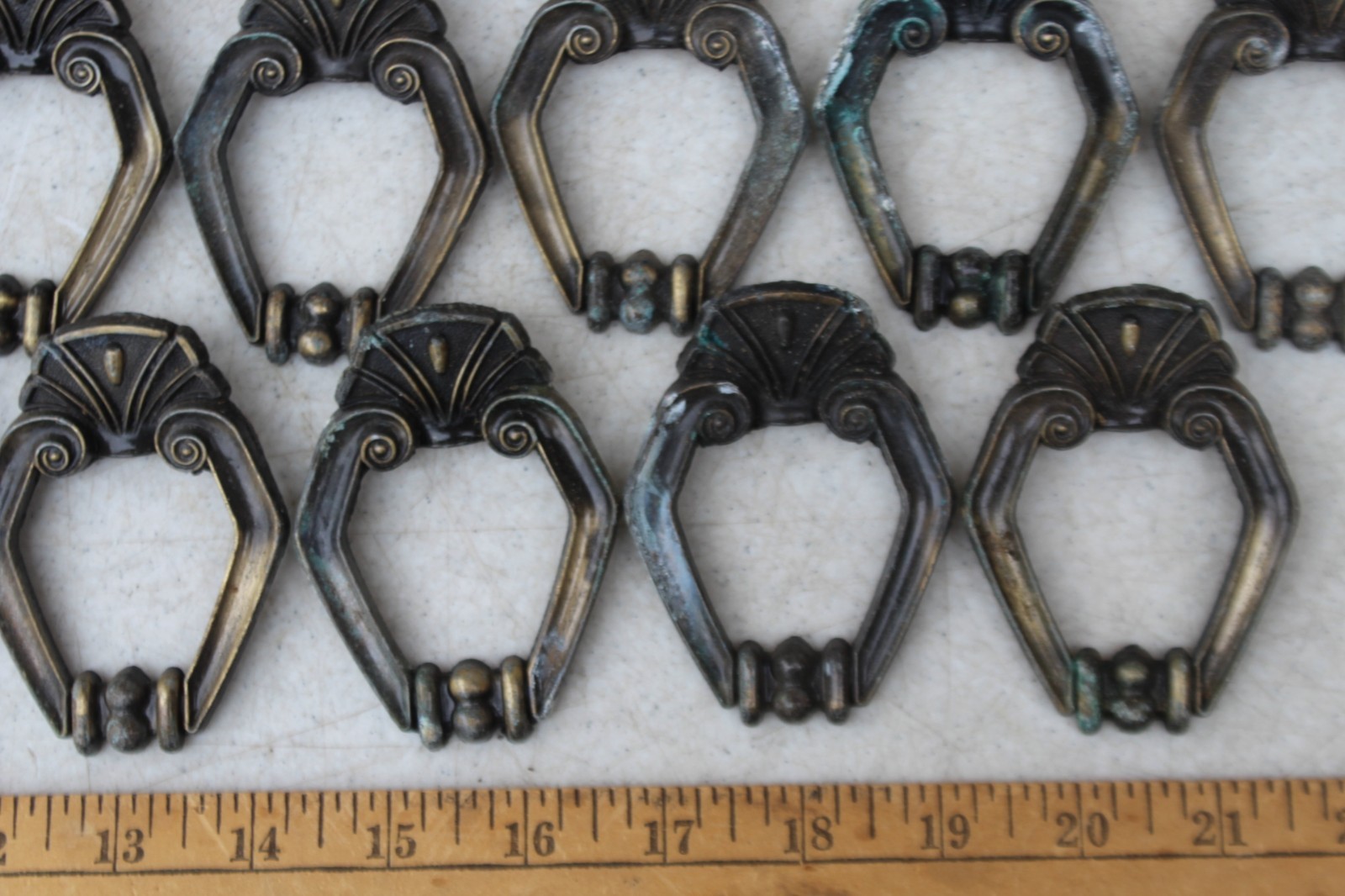27 LOT Toyo Japan Art Nouveau Hexagon Brass Pull Handle 1016 Door Drawer Antique