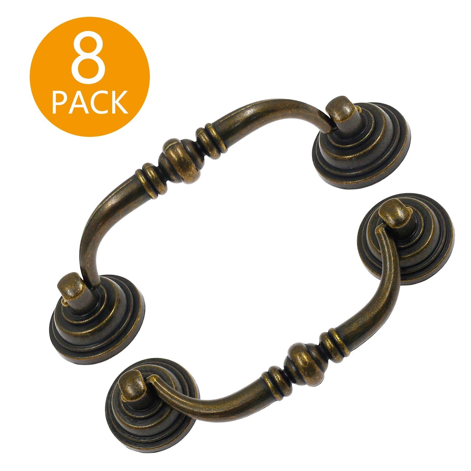 8Pcs Antique Bronze Bail Pull Handles, 3.5″ Hole, Drop Drawer Pulls for Desks