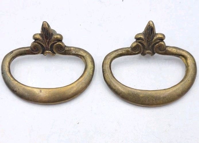 Antique Ring Drawer Pulls Door Dresser Cabinet Old Vintage Brass Hardware