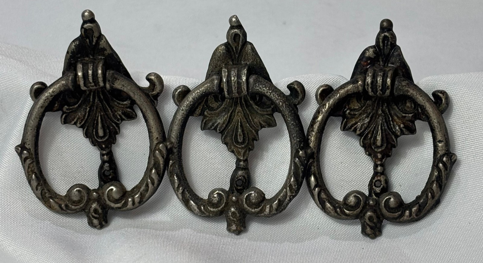 Antique French Provincial Drawer Pulls Victorian Bail Drop Silver Tone #2976