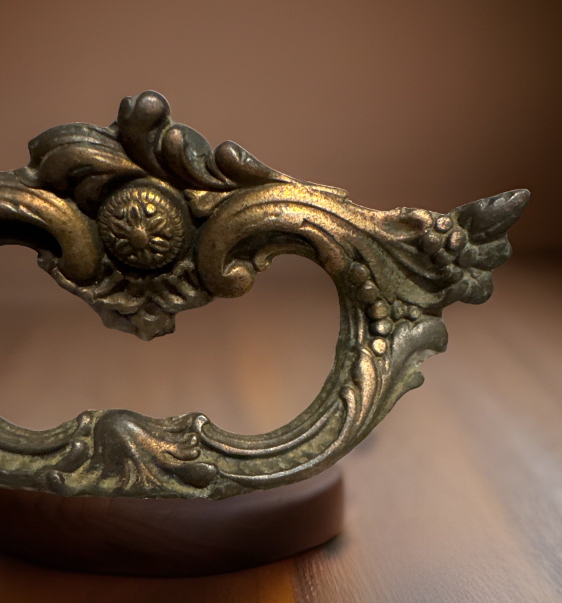 Vintage Pair 3” French Provincial Brass Finger Pull Drawer Handle Ornate Rococo