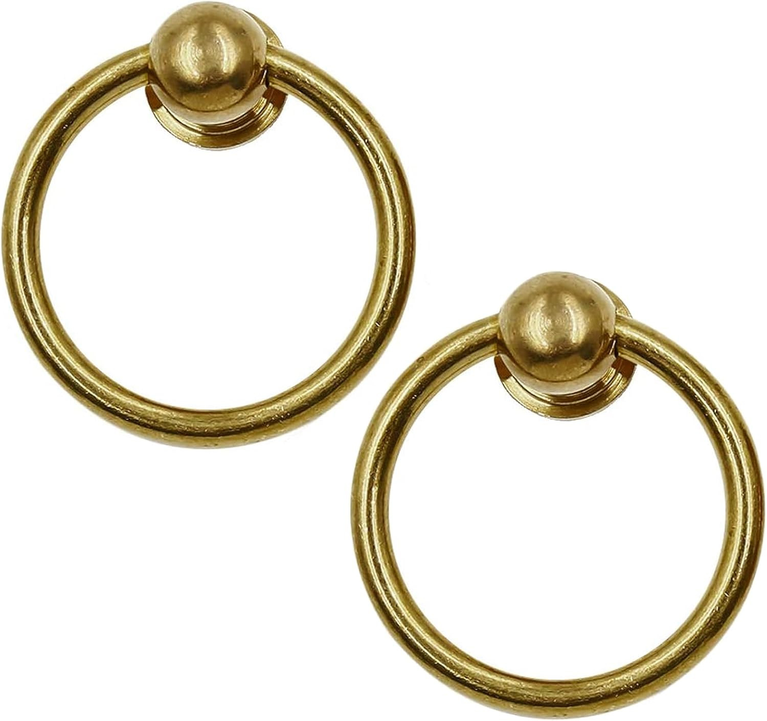 Brass Pulls Ring 2Pcs, 1.6 Inch Antique Drawer Knobs, Drop Ring Pulls Vintage So