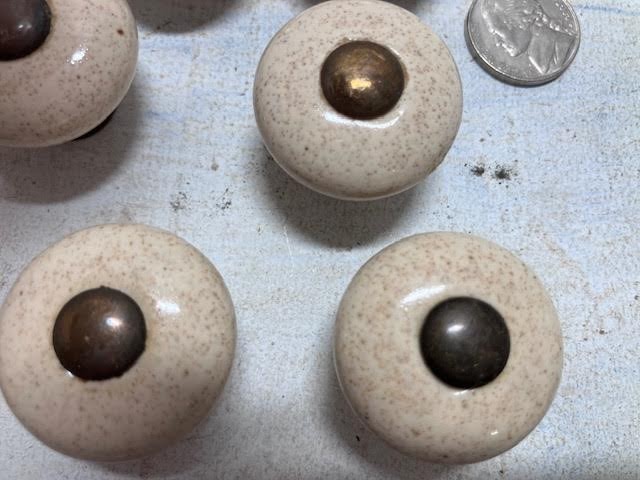 Lot of 35 Vintage Antique most speckled Solid porcelain brass drawer pull Knobs