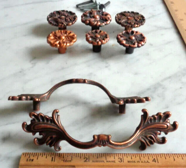 Ajax Amerock Rosette Leaf Copper Vintage Drawer Pull Cabinet Handles & Knobs