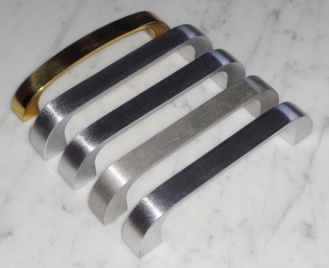5 National Lock R208 Brass & Nickel Bar Cabinet Drawer Pull Handles Vintage
