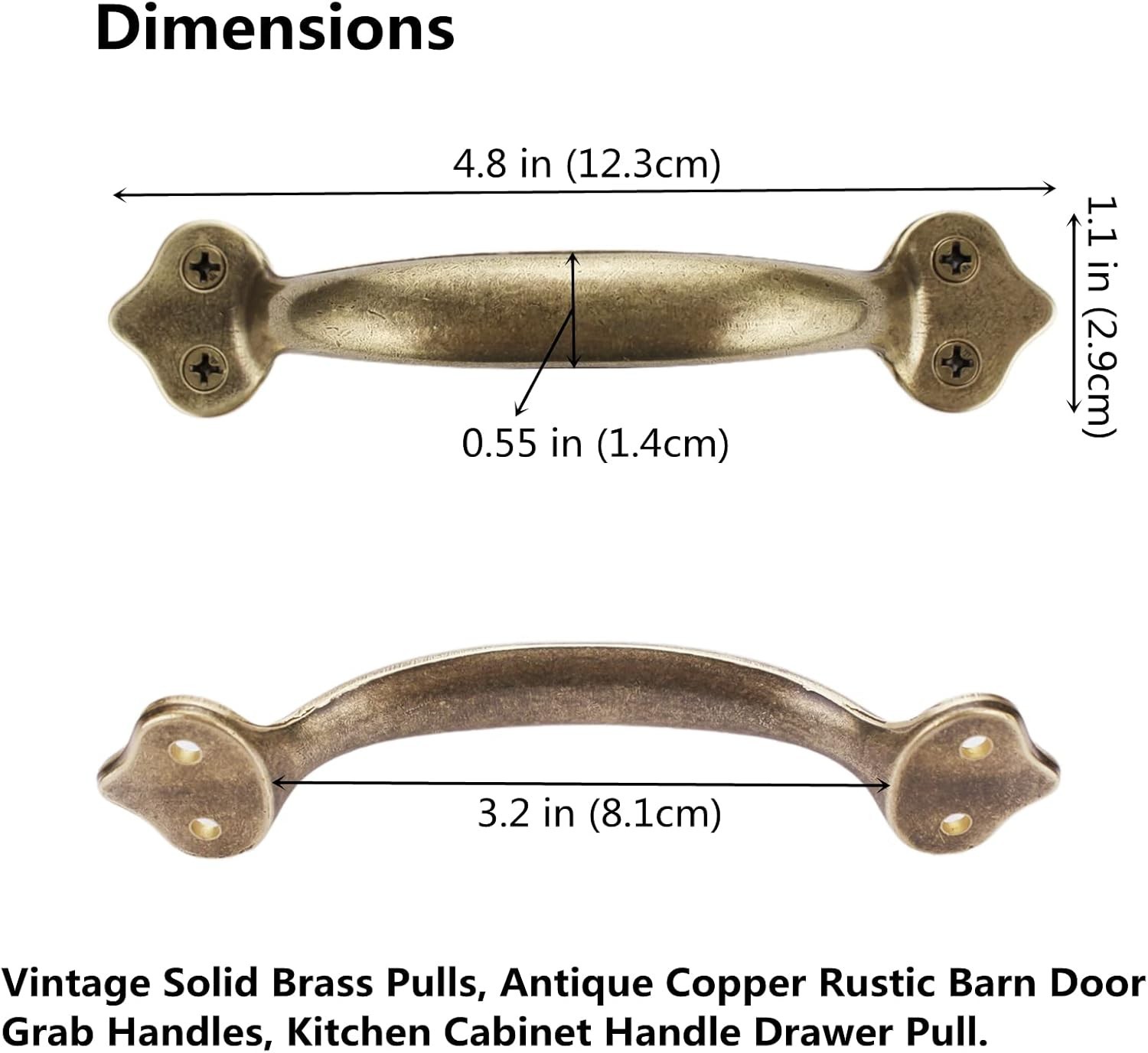 Vintage Brass Pull Handle Antique Copper Cabinet Drawer Barn Door Hardware Pull