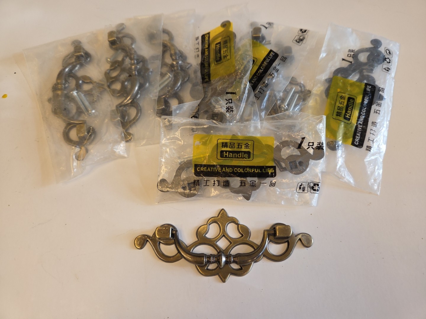 VTG Antique Brass Chippendale Style Drop Ball Drawer Pulls Set Of 9 New W/Screws
