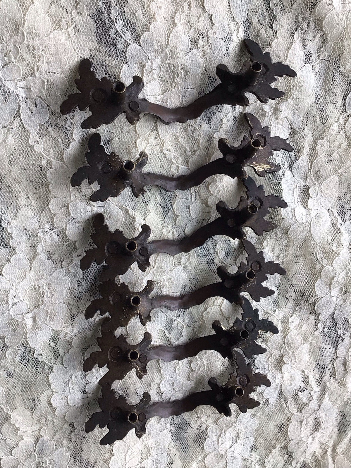 French Provincial Ornate Leaf Design pre-owned Drawer Handles Set Of Six