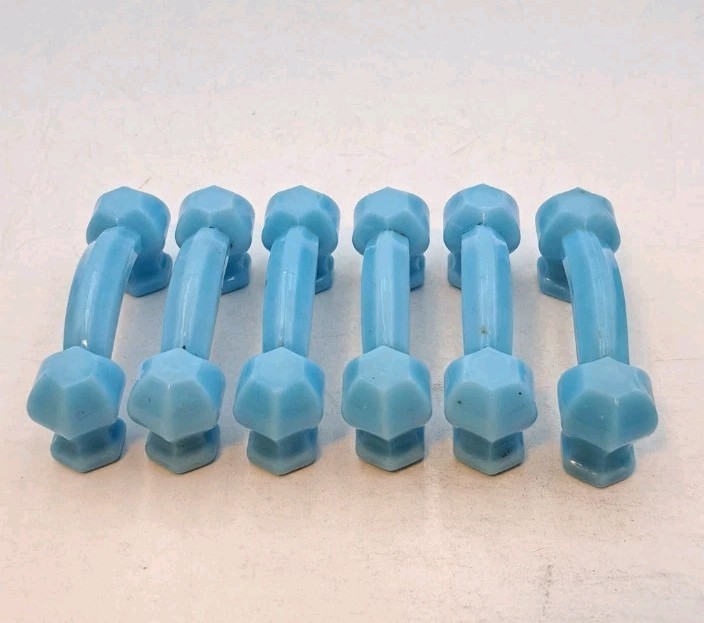 Antique Blue Milk Glass Handles Depression Glass Drawer Handle Hardware Lot of 6