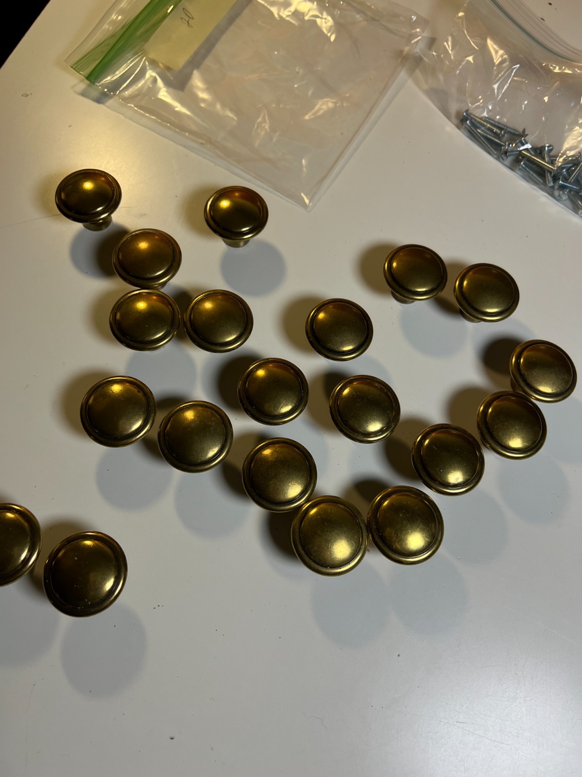 20 Solid Brass Cabinet Drawer Knobs 1 3/8″ Antique Brass Mushroom Pulls w/Screws