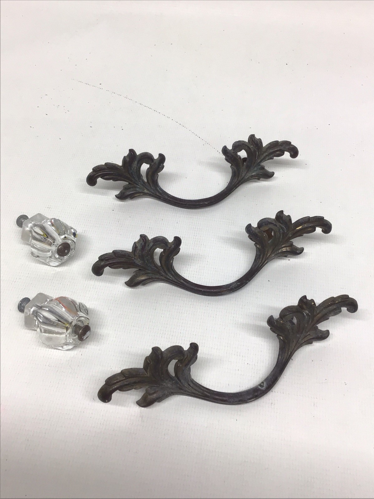 Vintage KBC French Provincial Drawer Pulls & 2 Crystal Knobs