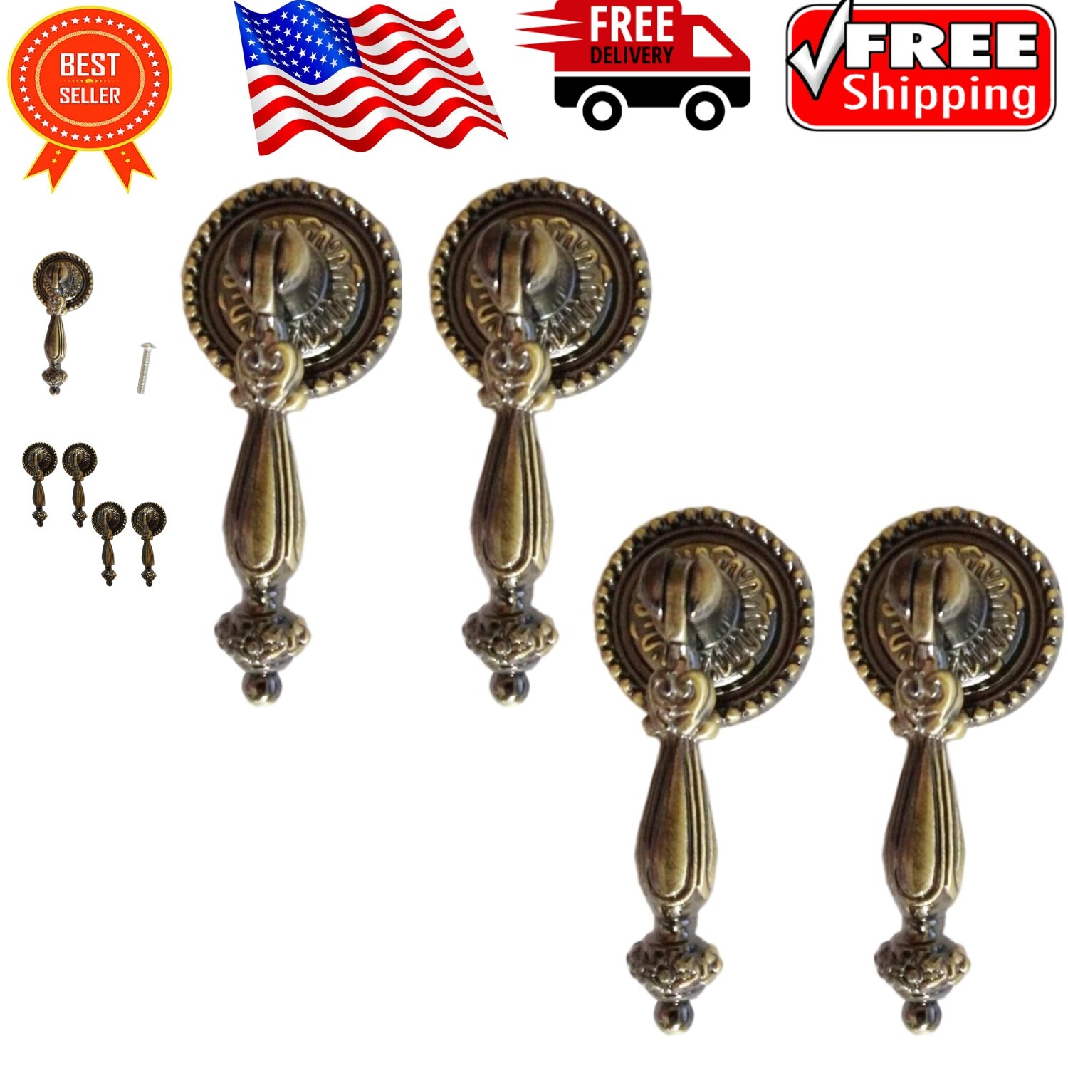 Elegant Vintage Antique Bronze Knobs – 4 Decorative Handle Pulls for Cabinets
