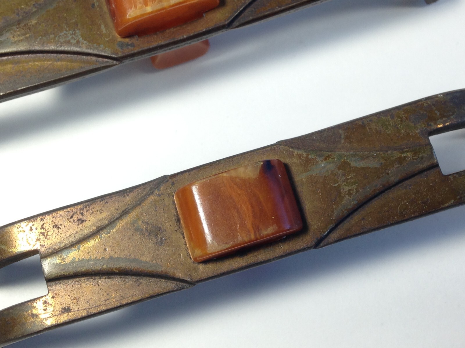 6 Drawer Pulls Handles Metal orange/golden Bakelite Antique Hardware Art Deco