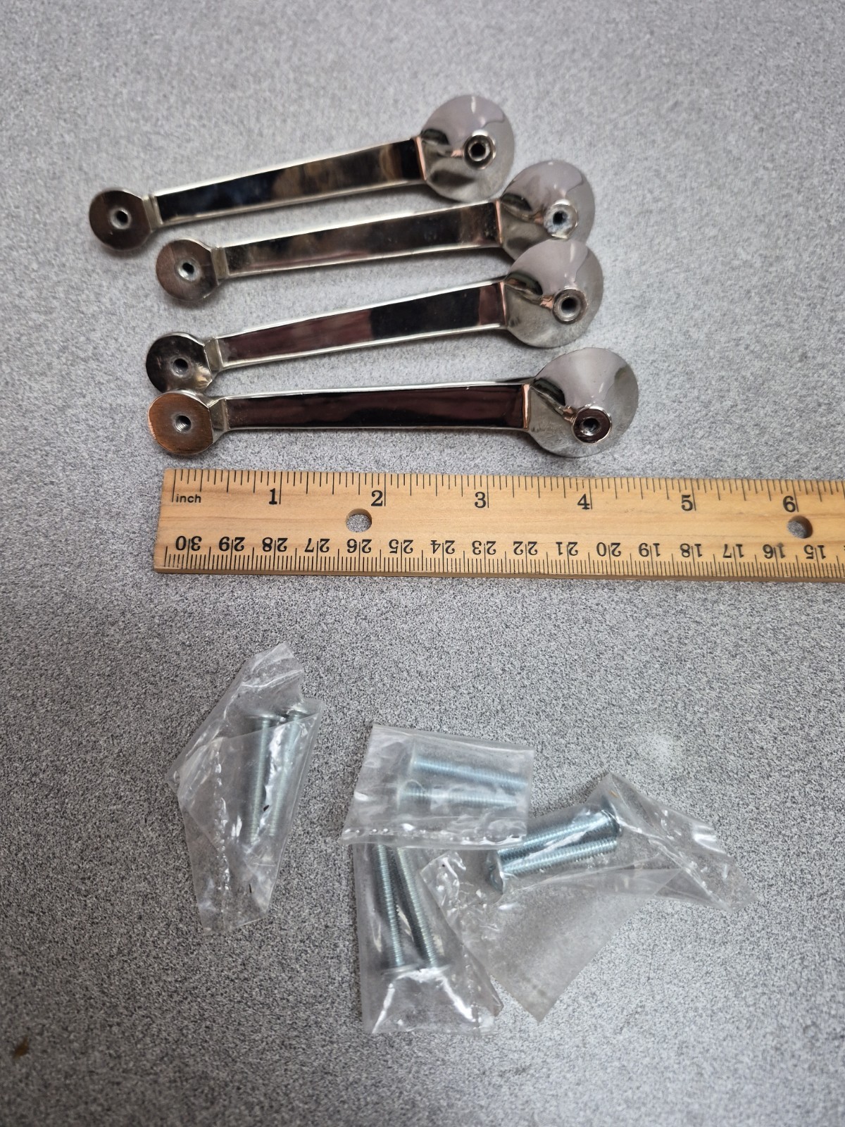 4 Shiny Chrome MCM Art Deco Atomic Looking Drawer Pulls Handle