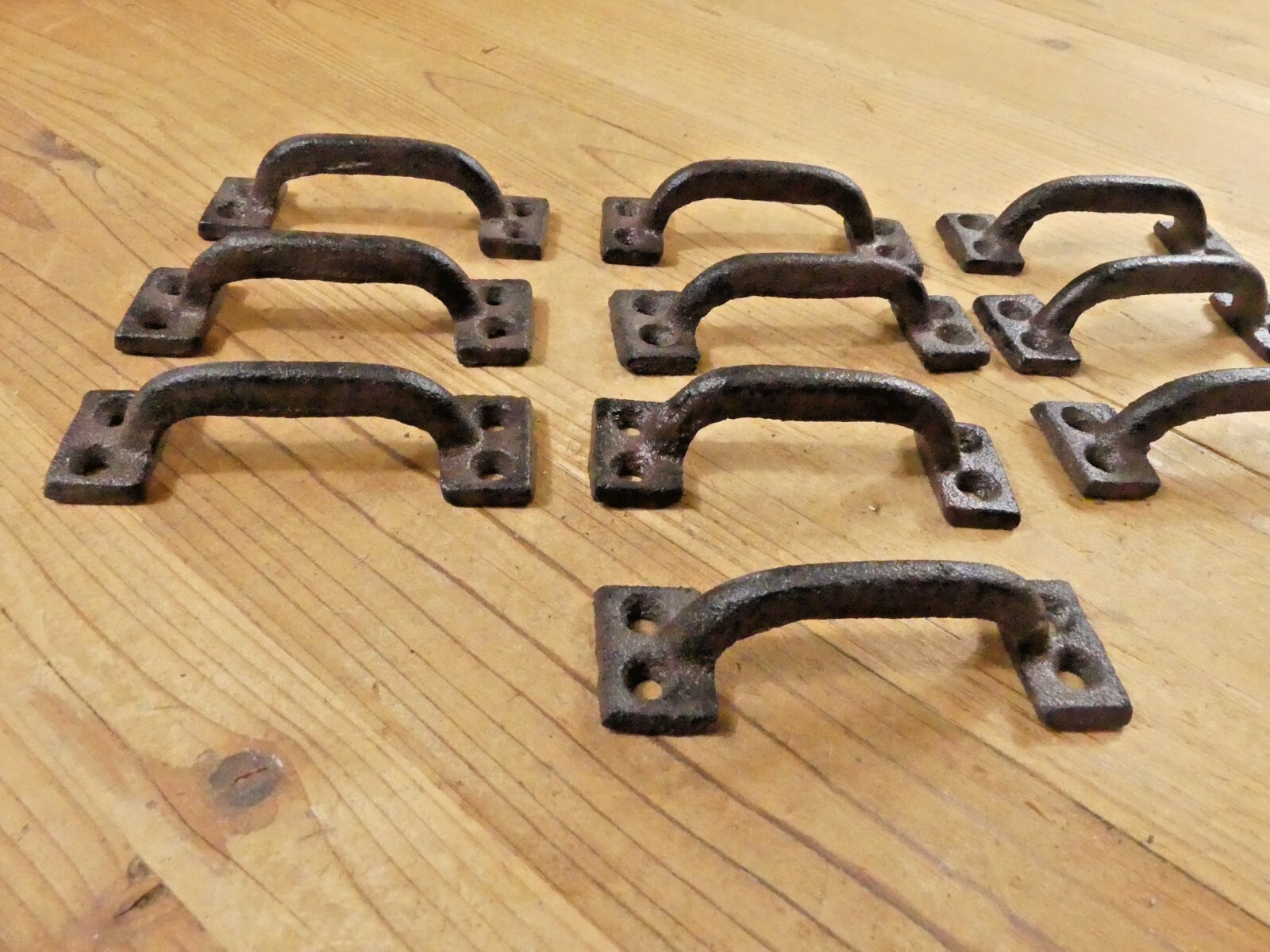 10 CAST IRON HANDLES RUSTIC DRAWER PULLS SMALL 3 5/8″ LONG KITCHEN WINDOW DOOR