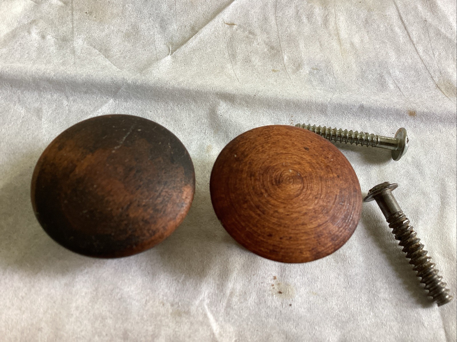 Pair Of 1- 1/2 Inch Vintage Maple Wood Used Drawer Pulls With Screws
