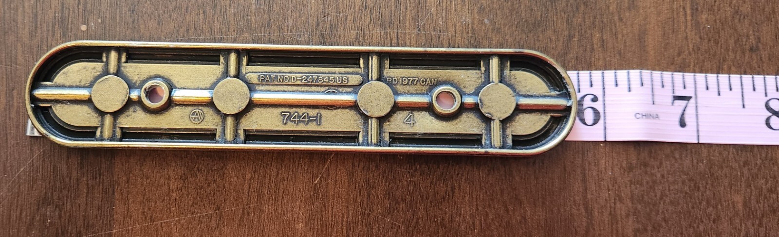 Vintage Amerock 744-1 Shabby Antique Brass Cabinet Door Pull & Backplate