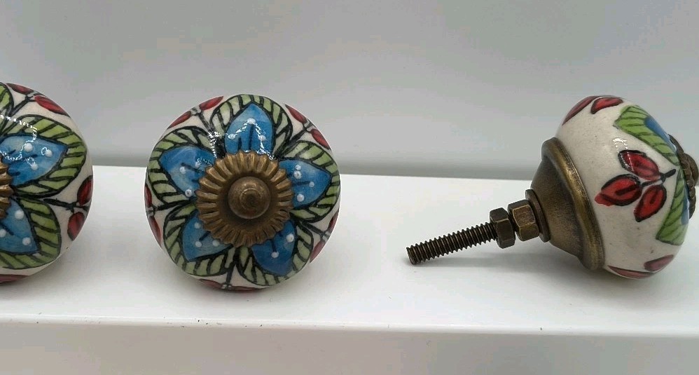 Lot of 11 Multi-Color Porcelain Drawer Pulls Cupboard Knobs Hobby Lobby style