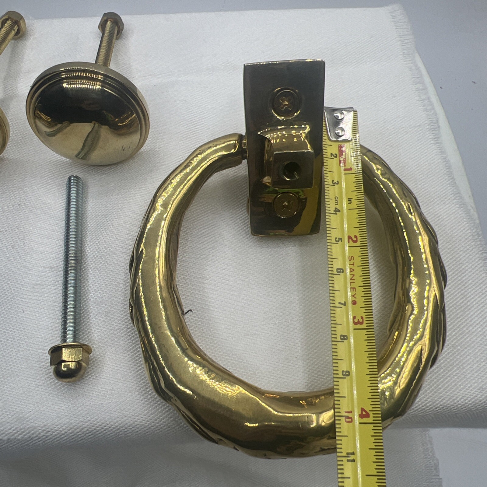Brass French Victorian Knocker Drop Ring 4” Diameter Drawer pull Knob Set Of 2