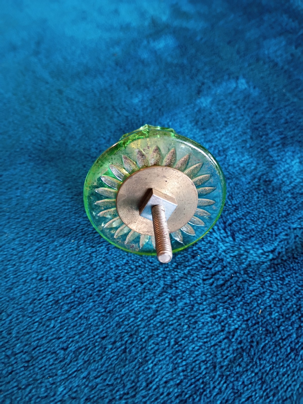 Vintage 1.75 in. Fluted Green Glass Cabinet Knob