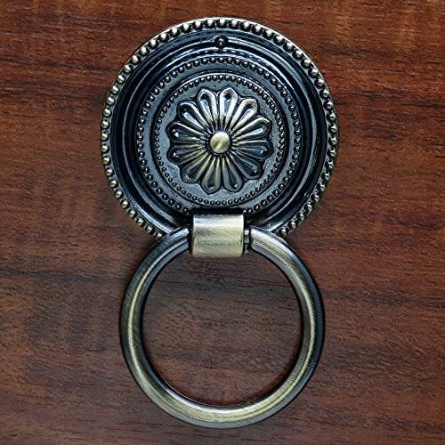 6pcs Cabinet Knobs, Drop Ring Drawer Pulls Round Dresser Knobs Antique Bronze